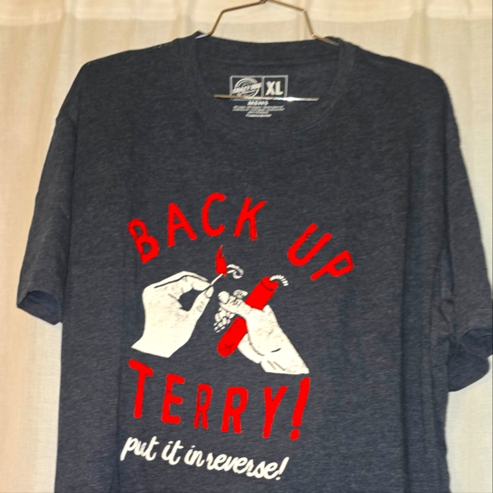 Gray Graphic T-Shirt with Red Text